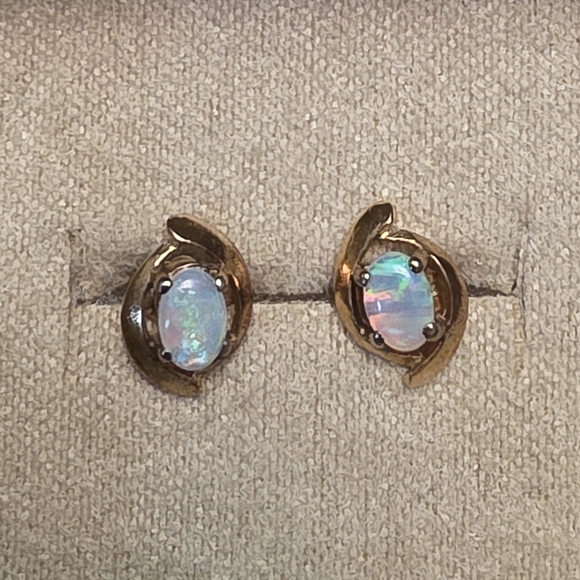 Vermeil 925 Gold Toned Vintage Opal Earrings - Picture 3 of 11